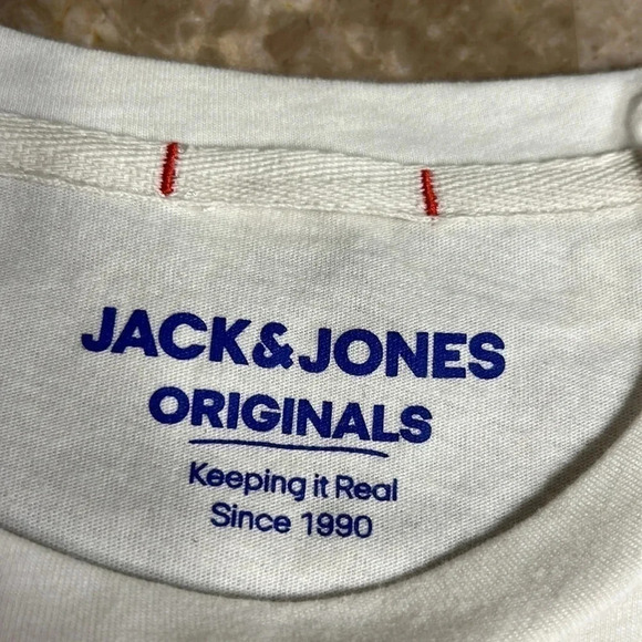 Jack&Jones graphic white cotton short sleeve t shirt , red square vacay print - Picture 6 of 9